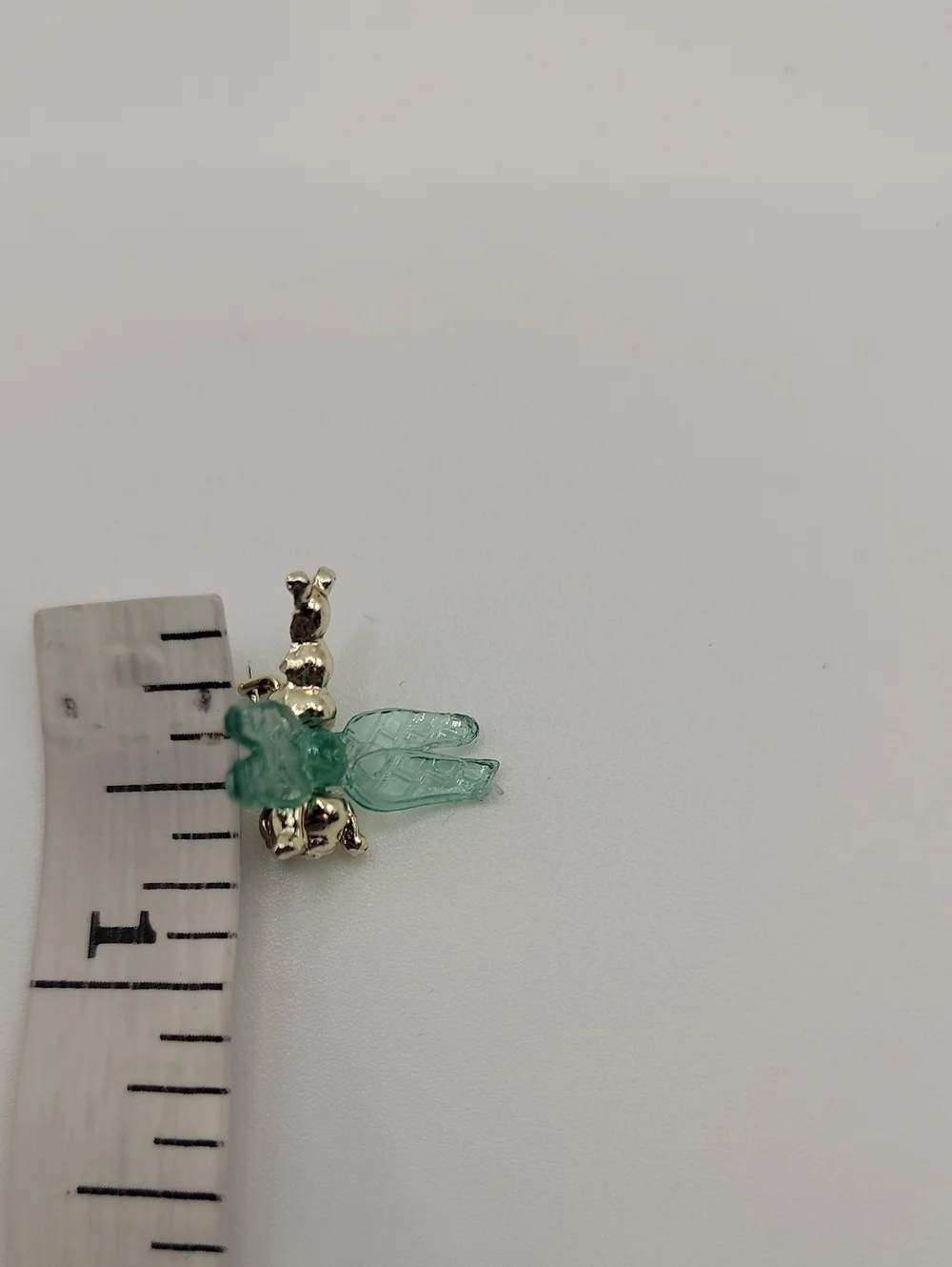 Dragonfly Pin Vintage Art Deco Glass Teal Green with Silvertone Pin